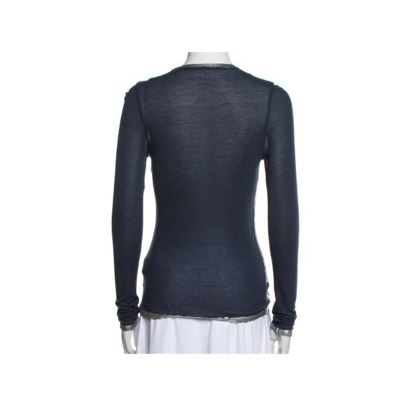 Zadig & Voltaire Navy Long Sleeve Sheer Crew Neck Top - Picture 6 of 6